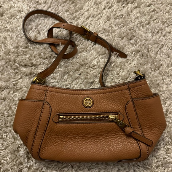 Tory Burch Frances mini crossbody pebbled leather bag cognac tan w/ gold - Picture 10 of 10